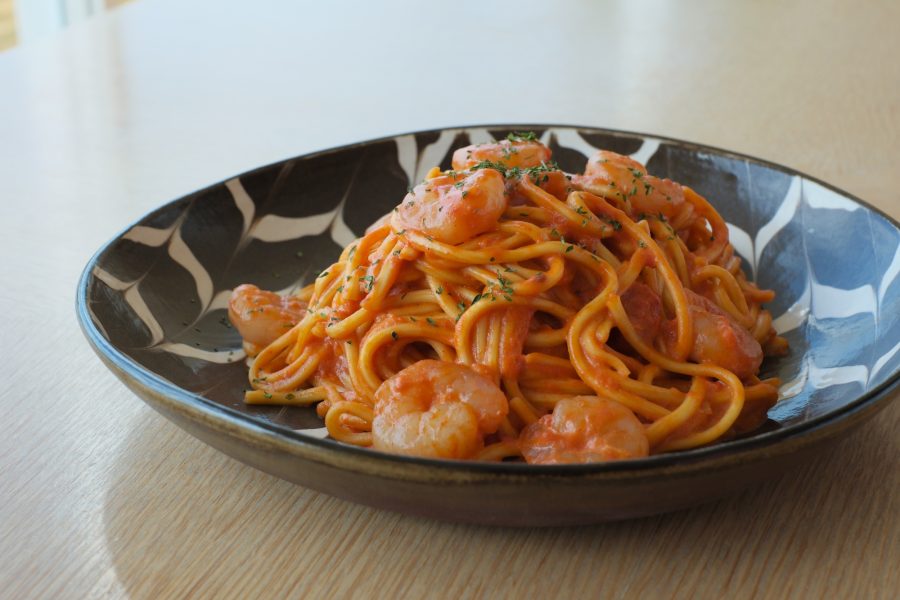 Yaeyama Noodle Pasta in Shrimp Tomato Cream Sauce