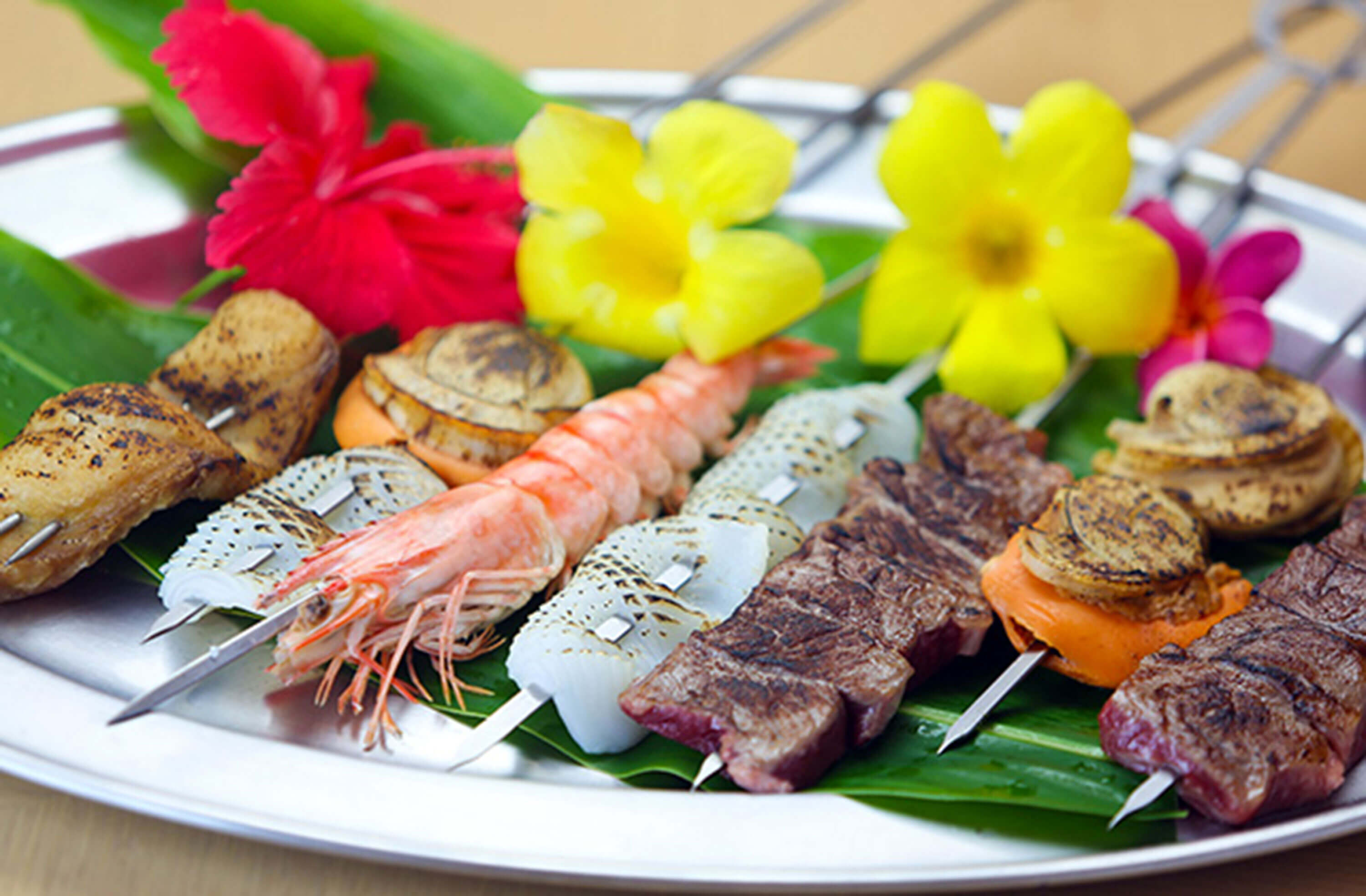 Skilfully grilled, one-by-one, skewers are a favourite in our hotel.